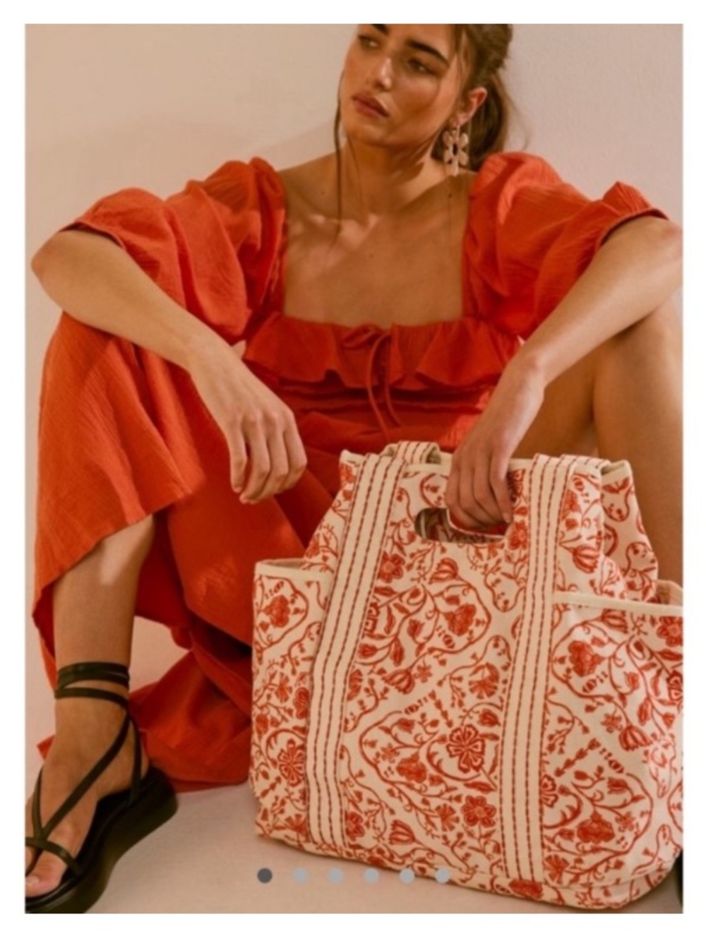 LAST ONE FREE PEOPLE Printed Caravan Tote Bag in Red Tile